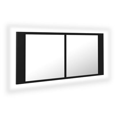 vidaXL badeværelsesskab m. spejl og LED-lys 100x12x45 cm akryl sort
