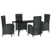 vidaXL Have Spisebordss&aelig;t med pude 5 pcs Sort polyrattan