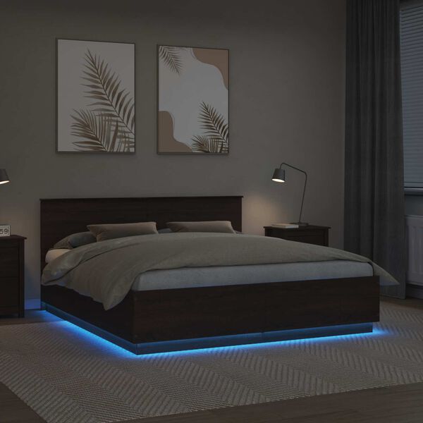 vidaXL Sengestel med hovedg&aelig;rde Brun eg 200 x 200 cm Konstrueret tr&aelig;