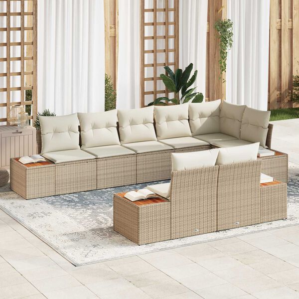 vidaXL Havesofa S&aelig;t med pude 8 pcs Beige Poly rattan