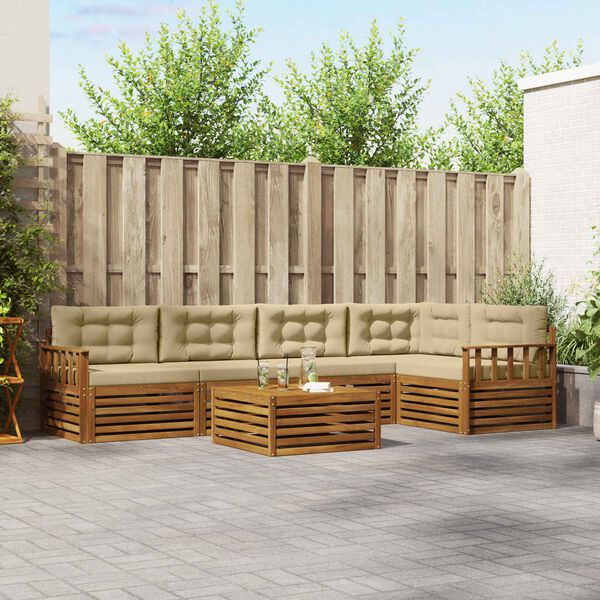 vidaXL Udend&oslash;rs sofagruppe med pude 6 pcs Naturlig og Beige