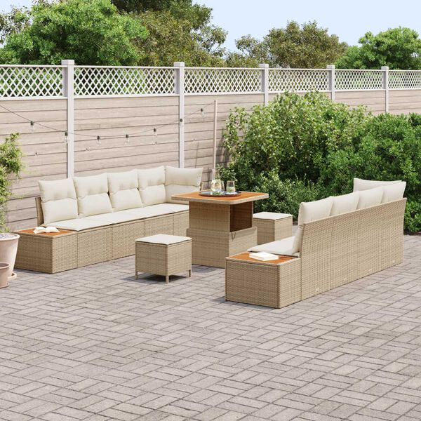 vidaXL Havesofa S&aelig;t med pude 11 pcs Beige Poly rattan