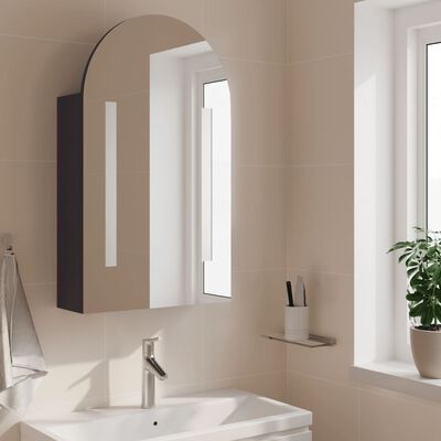 vidaXL badeværelsesskab med spejl og LED-lys 42x13x70 buet grå