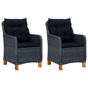 vidaXL havestole med hynder 2 stk. polyrattan m&oslash;rkegr&aring;