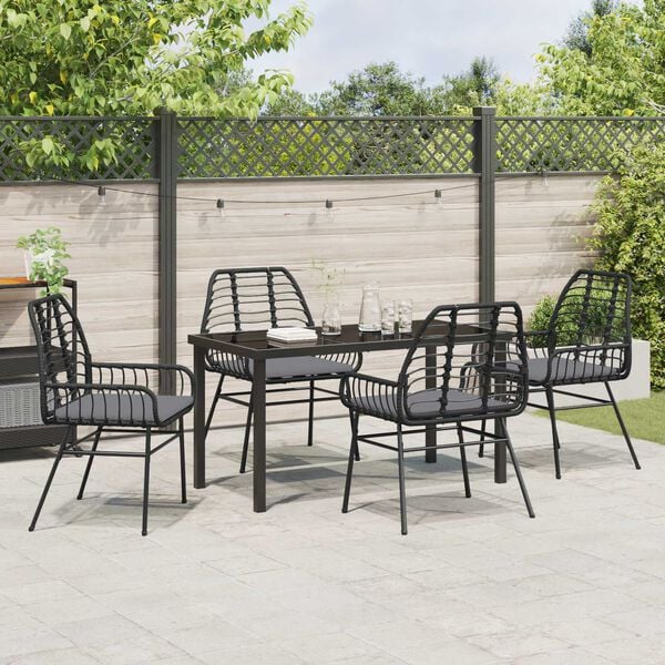 vidaXL Have Spisebordssæt 5 pcs Sort polyrattan
