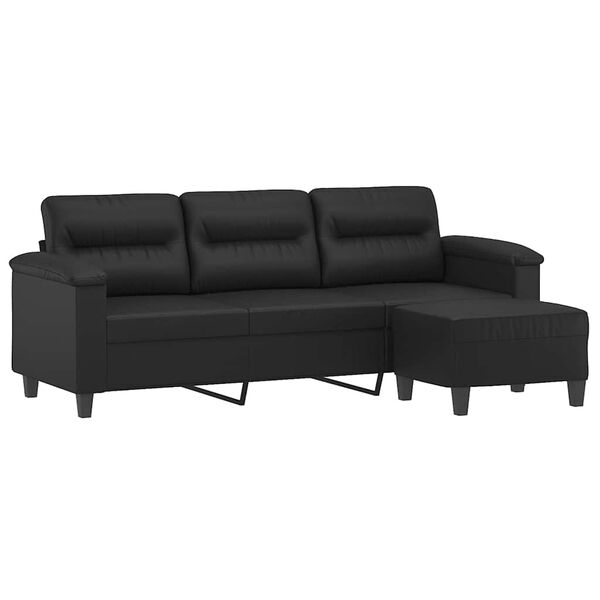 vidaXL 3-personers sofa med fodskammel 180 cm kunstl&aelig;der sort