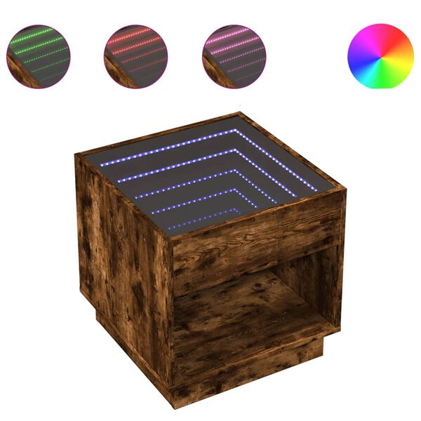 vidaXL sofabord med Infinity LED-lys 50x50x50 cm r&oslash;get egetr&aelig;sfarve