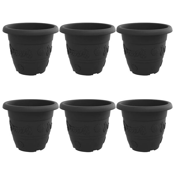 vidaXL Rund Blomsterpotte 6 pcs Sort &Oslash; 26 x 21.5 cm Plastik