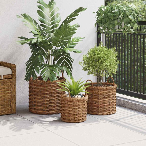 vidaXL Plantekurv med opbevaring 3 pcs Brun Kubu rattan