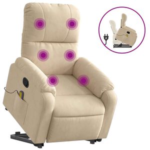 vidaXL massagestol med l&oslash;ftefunktion mikrofiberstof cremefarvet
