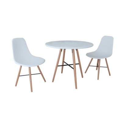 vidaXL spisebordssæt med 1 rundt bord og 2 stole uden armlæn hvid