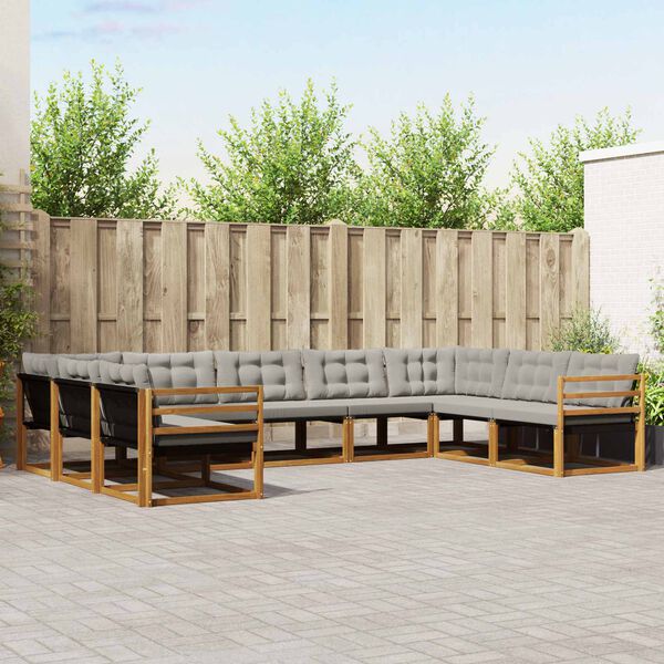 vidaXL Udend&oslash;rs sofagruppe med pude 9 pcs Naturlig og Lys Gr&aring;