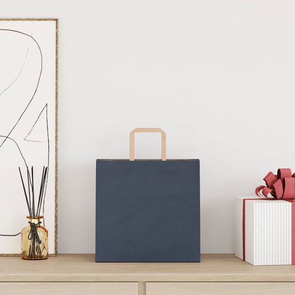 vidaXL papirposer 50 stk. med h&aring;ndtag 26x17x25 cm bl&aring;