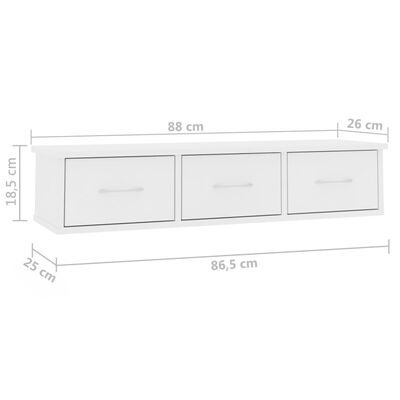 vidaXL vægskab med skuffer 88 x 26 x 18,5 cm spånplade hvid