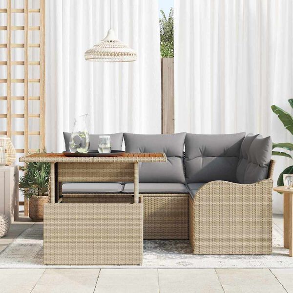 vidaXL Havesofa S&aelig;t med pude 5 pcs Beige og lys gr&aring; polyrattan