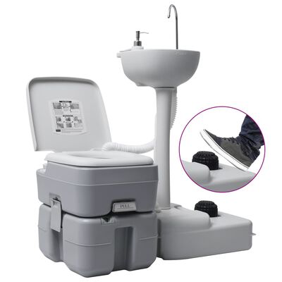vidaXL transportabelt campingtoilet og -håndvask grå