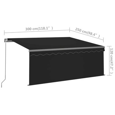 vidaXL markise m. gardin + LED 3x2,5 m manuel betjening antracitgrå
