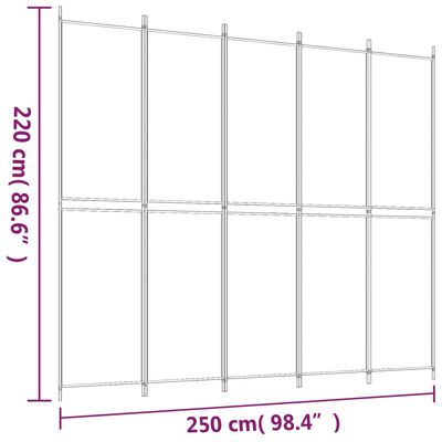 vidaXL 5-panels rumdeler 250x220 cm stof hvid