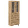 vidaXL Highboard Artisan Egetr&aelig; 69,5 x 34 x 180 cm Ingeni&oslash;rtr&aelig; og glas