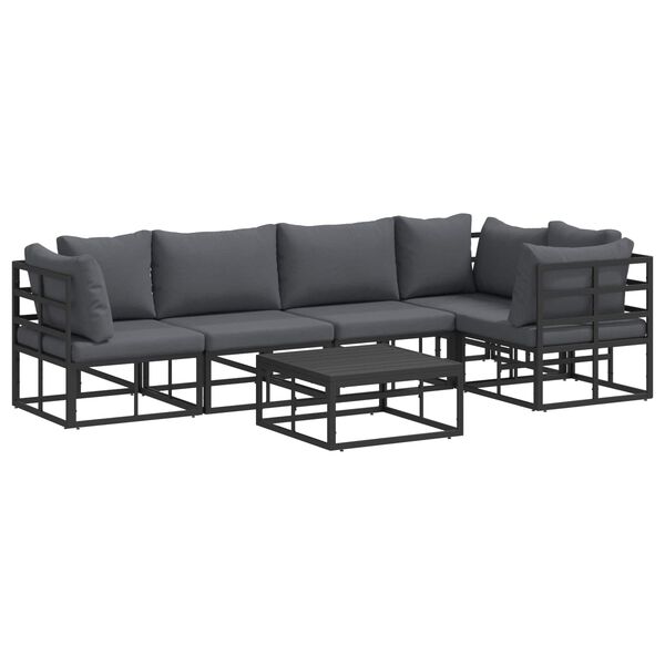 vidaXL Havesofa Sæt med pude 6 pcs Sort Aluminium