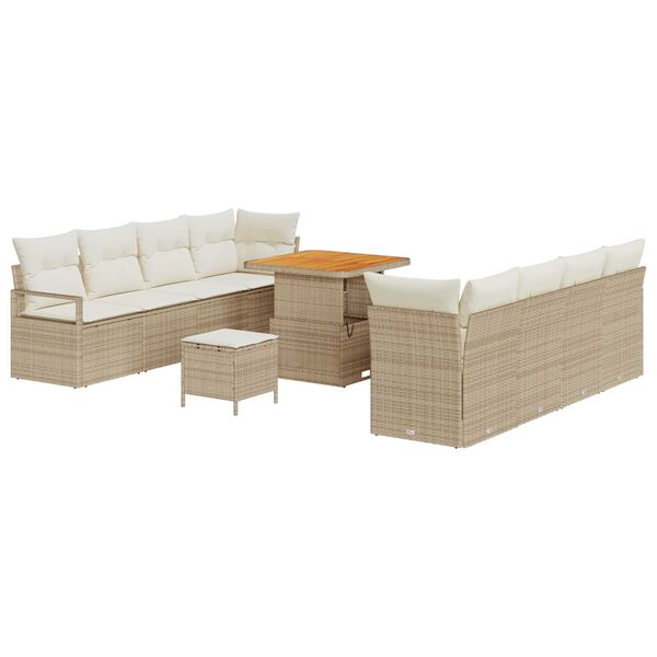vidaXL Havesofa S&aelig;t med pude 11 pcs Beige polyrattan