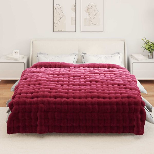 vidaXL Faux Kanin Pels Tæppe Bordeaux Rød 240 x 270 cm Polyester