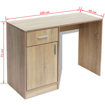 vidaXL skrivebord med skuffe og skab 100x40x73 cm egetræsfarvet