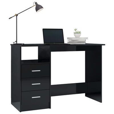 vidaXL skrivebord med skuffer 110x50x76 cm spånplade sort højglans