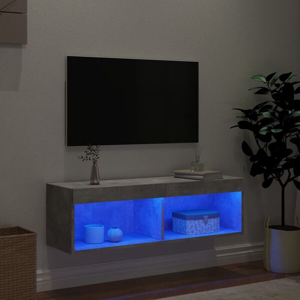 vidaXL tv-bord med LED-lys 100x30x30 cm betongr&aring;