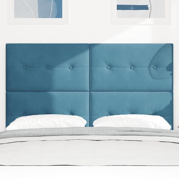 vidaXL LED sengegavl med LED -strimmellys Bl&aring; 144 cm Polyester