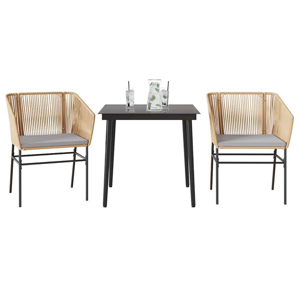 vidaXL 3 dele spisebordssæt til haven m. hynder polyrattan glas brun