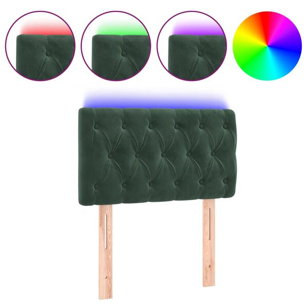 vidaXL sengegavl med LED-lys 80x7x78/88 cm velour m&oslash;rkegr&oslash;n