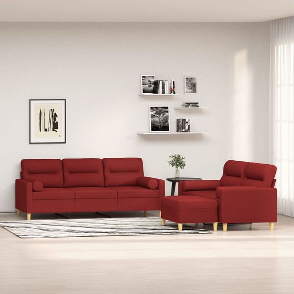 vidaXL sofas&aelig;t 3 dele med pyntepuder og hynder stof Vinr&oslash;d