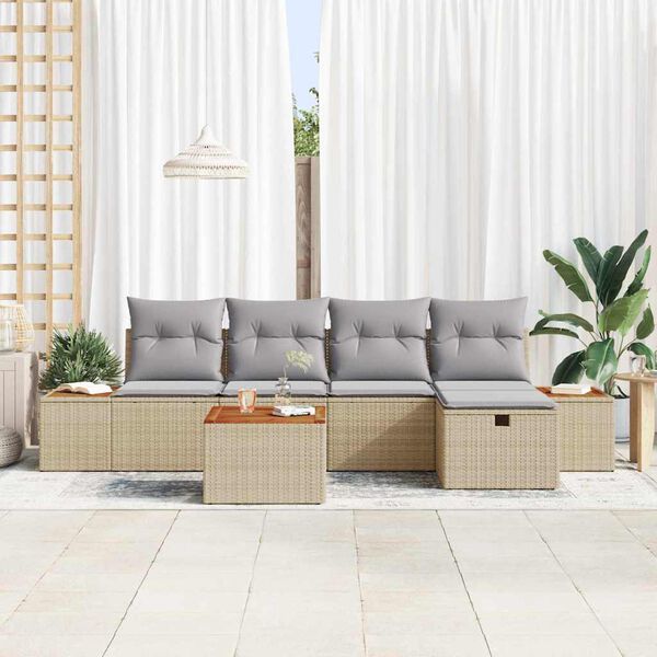 vidaXL Havesofa S&aelig;t med pude 6 pcs Beige Poly rattan