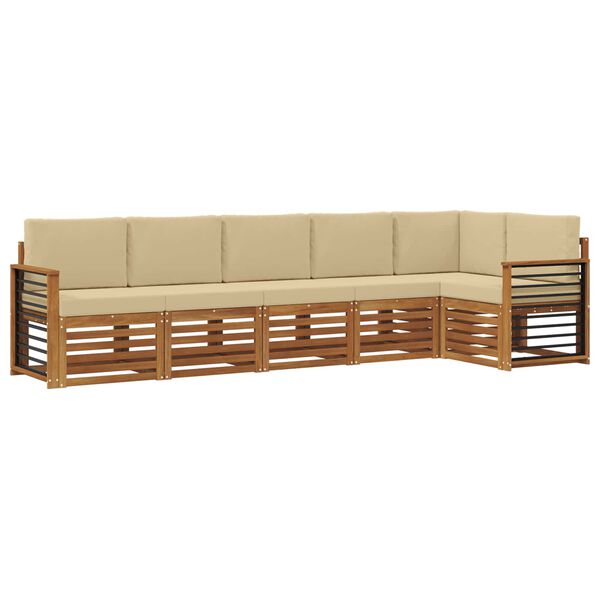 vidaXL Sektionalsofa s&aelig;t 6 pcs Naturlig og Beige Massivt Akacietr&aelig;