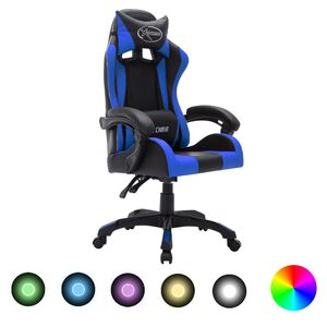 vidaXL gamingstol m. LED-lys RGB-farver kunstlæder blå og sort