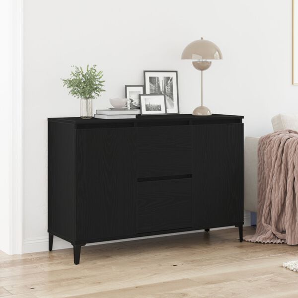 vidaXL Sideboard med skuffe Sort eg 104 x 35 x 70 cm Konstrueret træ