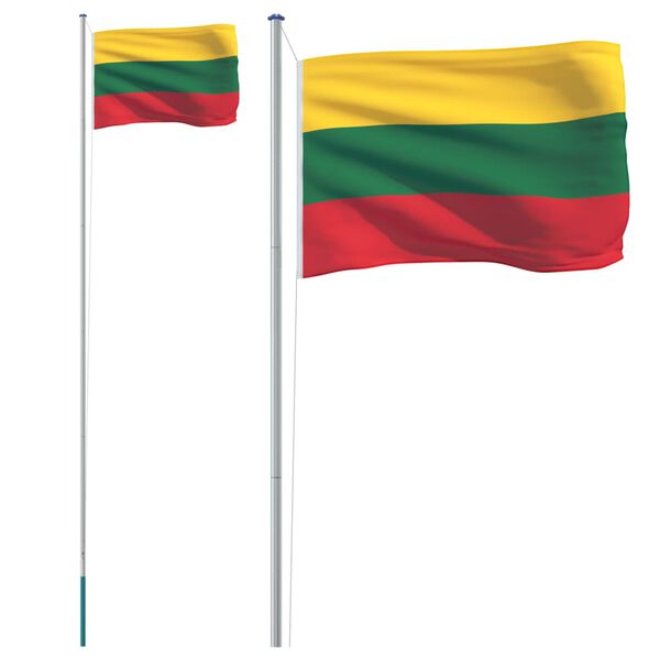 vidaXL Litauen flag og flagstang 6,23 m aluminium