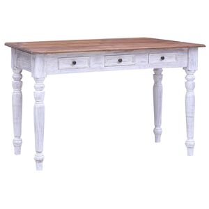vidaXL skrivebord med skuffer 117x57x75 cm massivt mahognitr&aelig; hvid