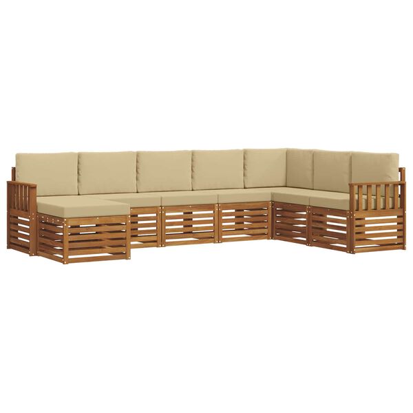 vidaXL Sektionalsofa s&aelig;t 8 pcs Naturlig og Beige Massivt Akacietr&aelig;