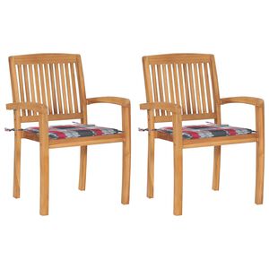 vidaXL havestole 2 stk. r&oslash;dternede hynder massivt teaktr&aelig;