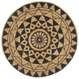 vidaXL h&aring;ndlavet t&aelig;ppe med sort print jute 120 cm