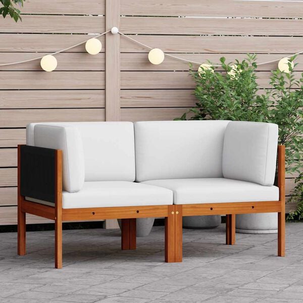 vidaXL havehj&oslash;rnesofaer 2 stk. med hynder tr&aelig; akacie og reb