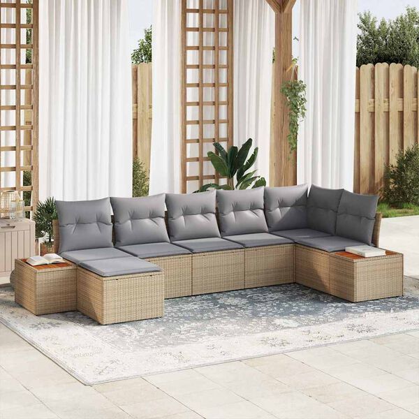 vidaXL Havesofa S&aelig;t med pude 7 pcs Beige polyrattan