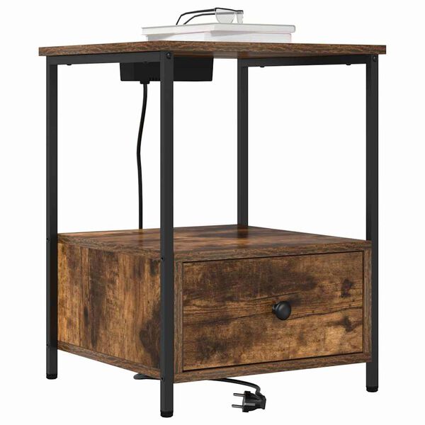 vidaXL Natskab med skuffe R&oslash;get eg 42 x 41 x 56 cm Konstrueret tr&aelig;