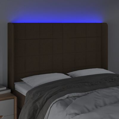 vidaXL sengegavl med LED-lys 147x16x118/128 cm stof mørkebrun