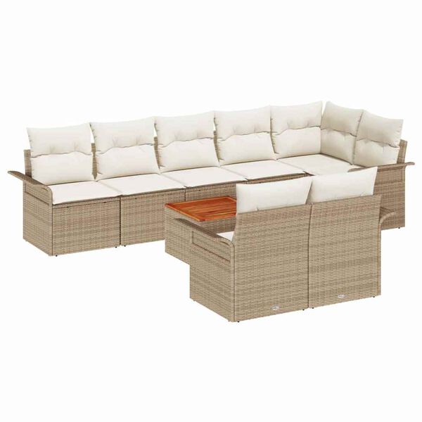 vidaXL Havesofa S&aelig;t med pude 9 pcs Beige polyrattan