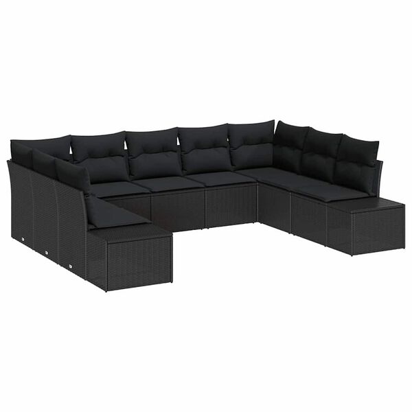 vidaXL Havesofa S&aelig;t med pude 9 pcs Sort Polyrattan