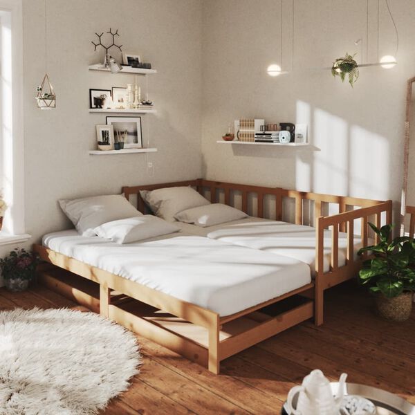 vidaXL daybed med udtr&aelig;k 2x(90x200) cm massivt fyrretr&aelig; gyldenbrun