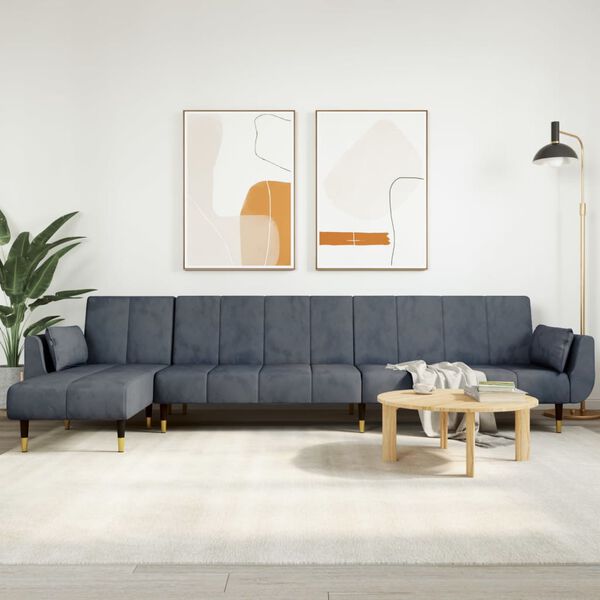 vidaXL L-formet sovesofa 275x140x70 cm velour m&oslash;rkegr&aring;